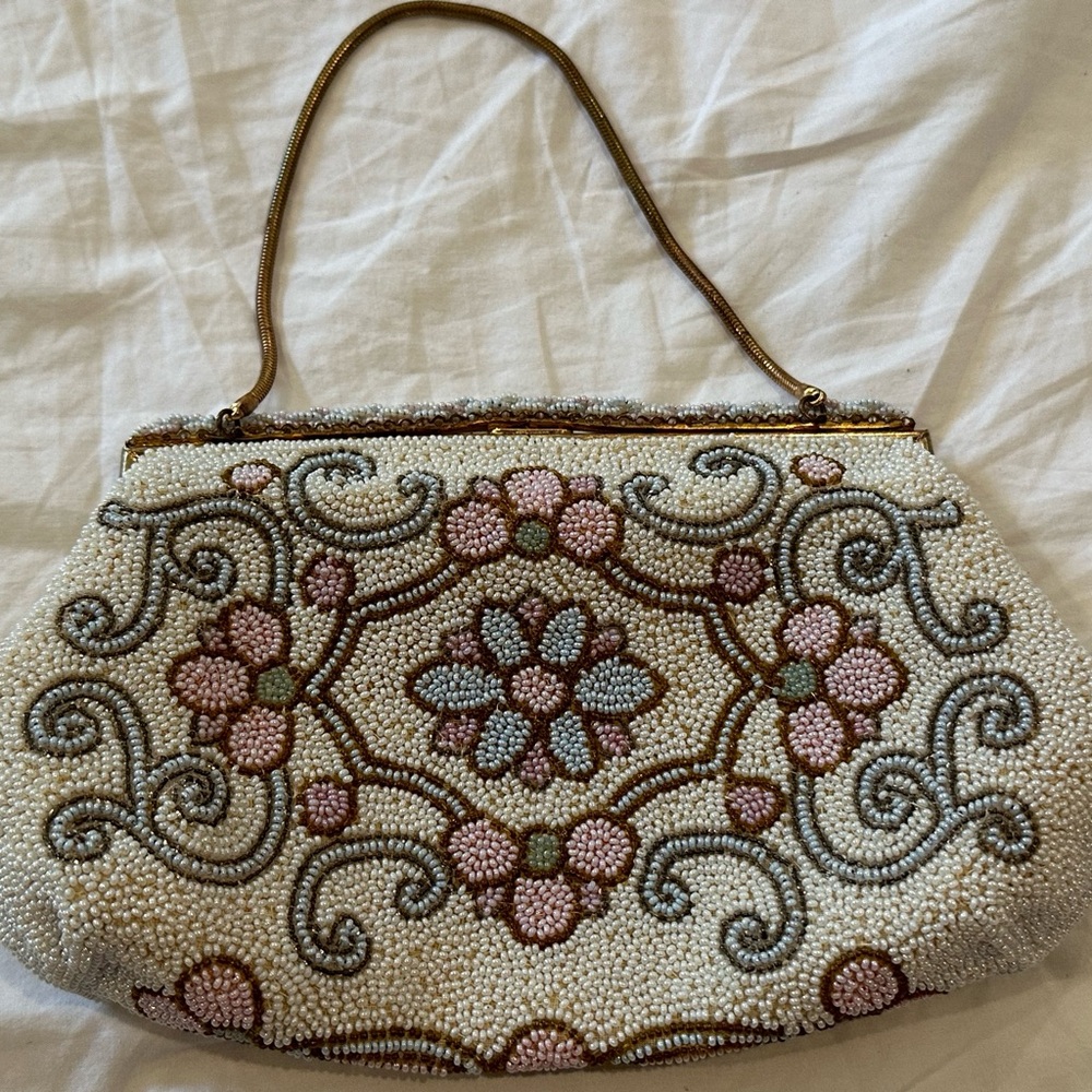 Jorelle mini beaded bag purse hand made French bag floral glass